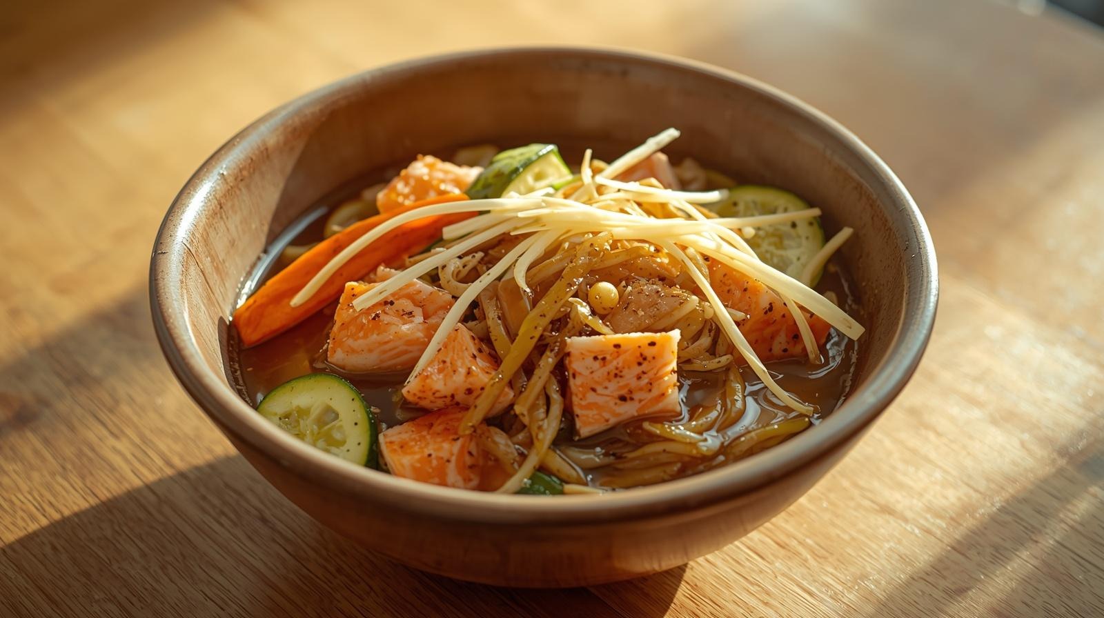 Spaghetti di riso al salmone