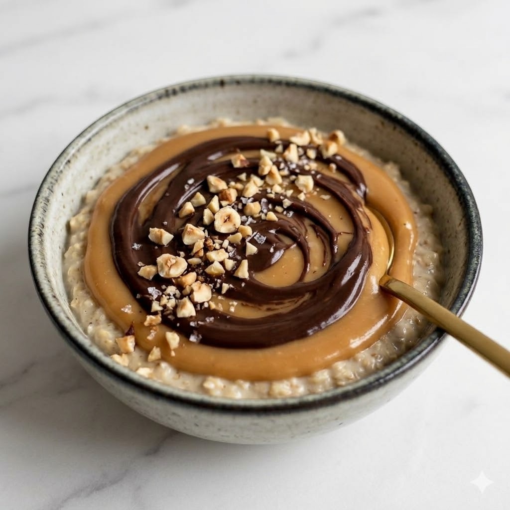 Bowl di avena con caramello e cioccolato